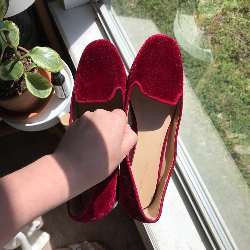 Zara Red Velvet Loafers/Flats